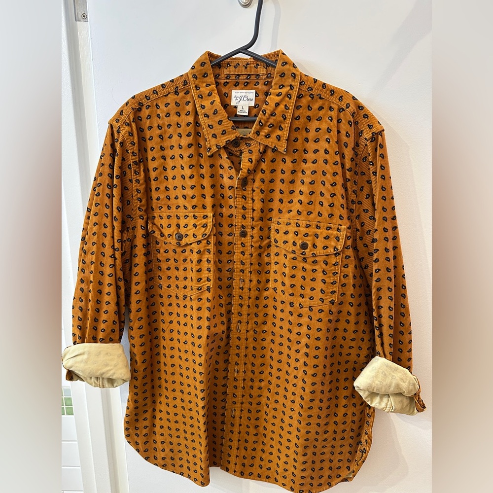 J Crew Orange Corduroy shirt for men, Corduroy CPO shirt in print